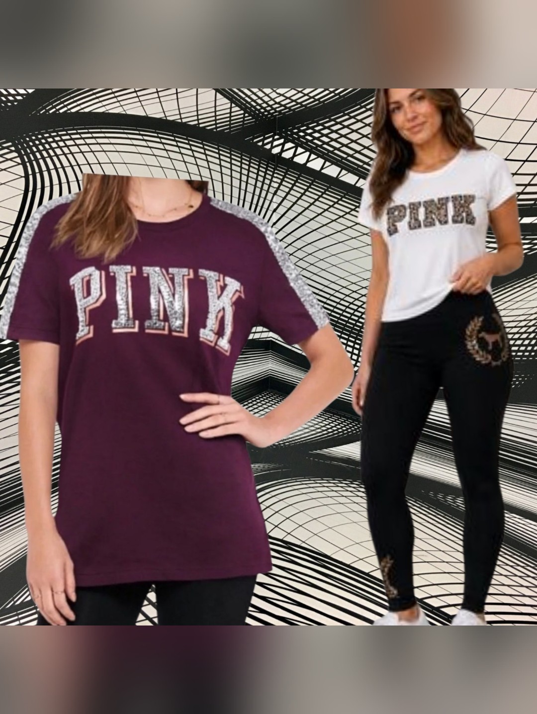 Pink Victoria's Secret Black Leggings With Gold Sequin Laurel